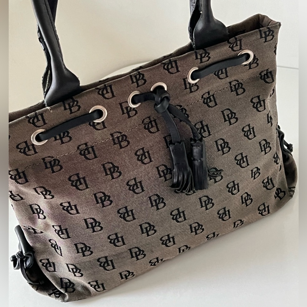 DOONEY & BOURKE Signature Monogram Baguette Small Satchel Gray and Black Canvas